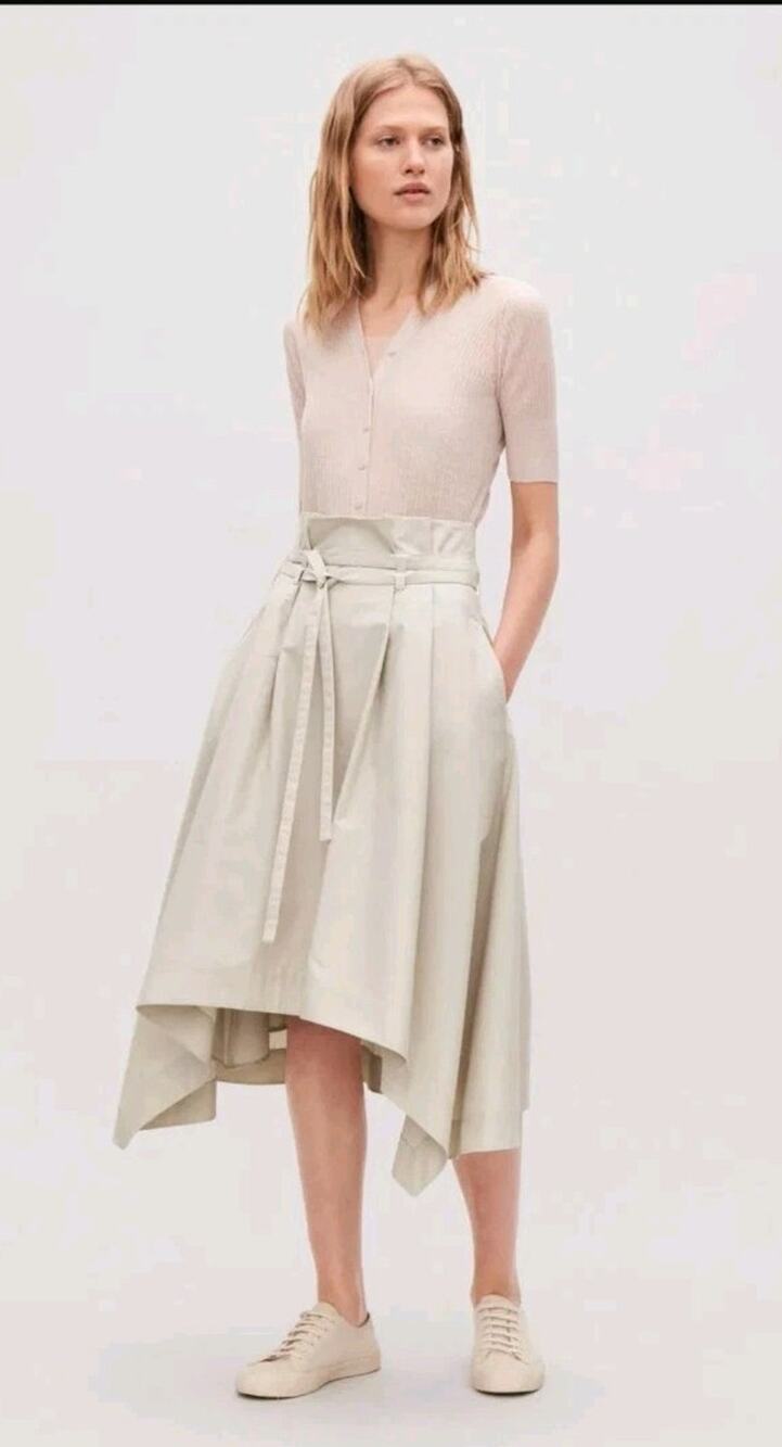 COSHandkerchief-Hem Poplin Skirt Khaki Size 36 (Size Small)